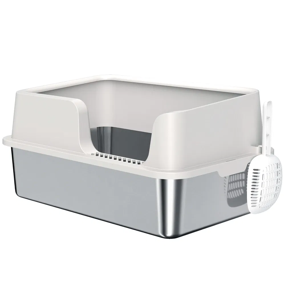 Stainless Steel Cat Litter Box with Lid with Scoop, High Sided, Non-Stick, & Anti-Urine Leakage, Easy Cleaning