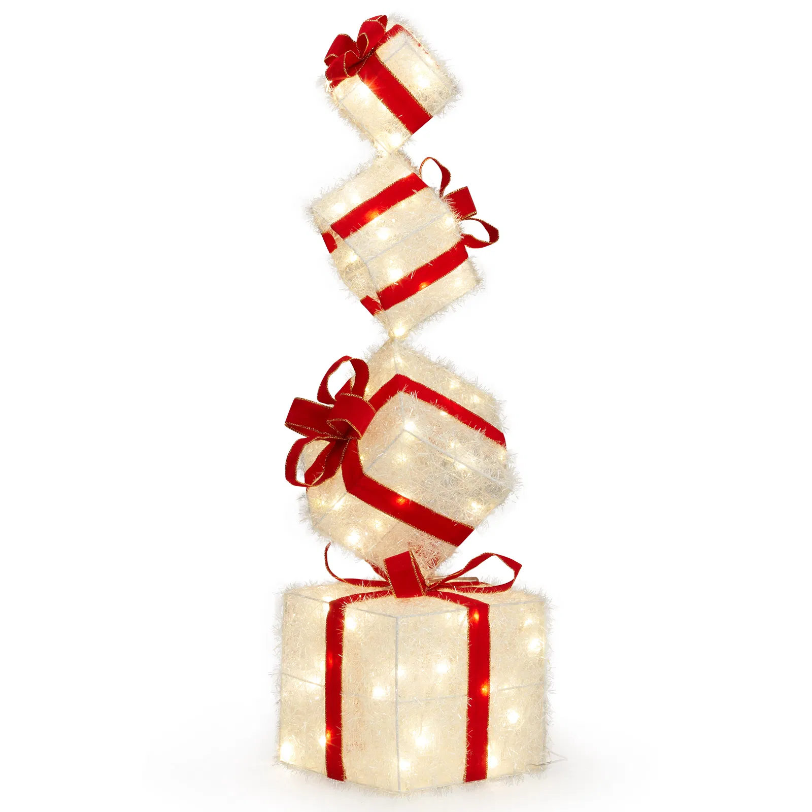 3FT Lighted Gift Box Tower, Pre-lit Stacked Present Boxes Ornament with 80 LED Warm White Lights and… image 2