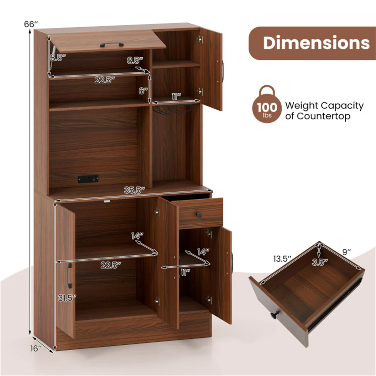 Kitchen Storage Cabinet with Charging Station, picture 2 of 5
