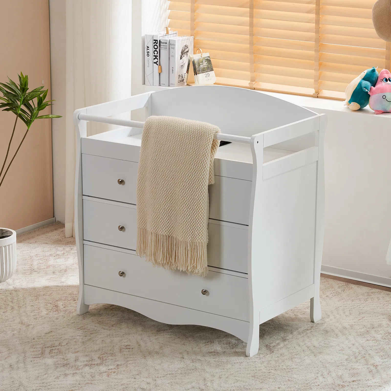 White 3-Tier Drawer Baby Cot with Safety Guard – 90.5x58x92cm | Wooden Baby Bed & Storage Combo image 19