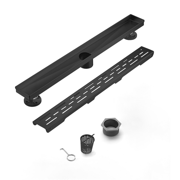36 Inch Linear Shower Drain with Removable Brick Patterned Grate Cover, 304 Stainless Steel Shower Floor Drain with Hair Strainer and Leveling Feet-16