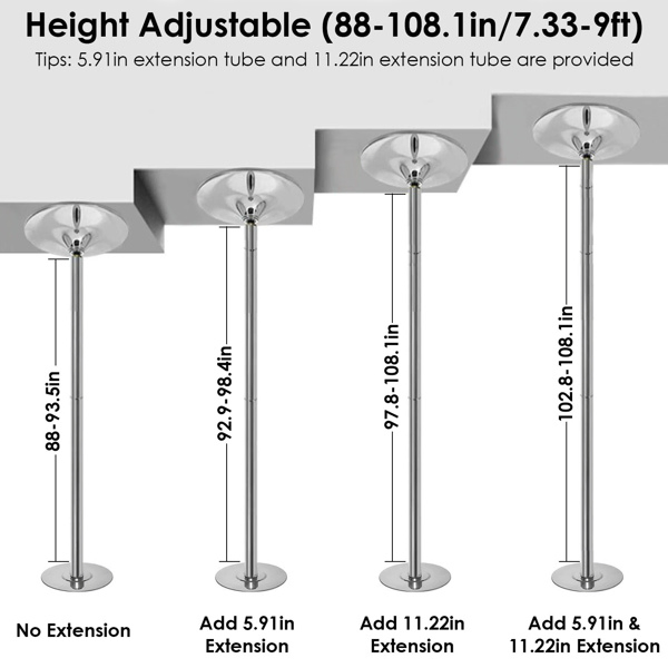 脱衣舞棒45mm旋转静态舞棒88-108.1in高度可调551LBS重量可供健身运动派对家庭俱乐部健身房使用-22