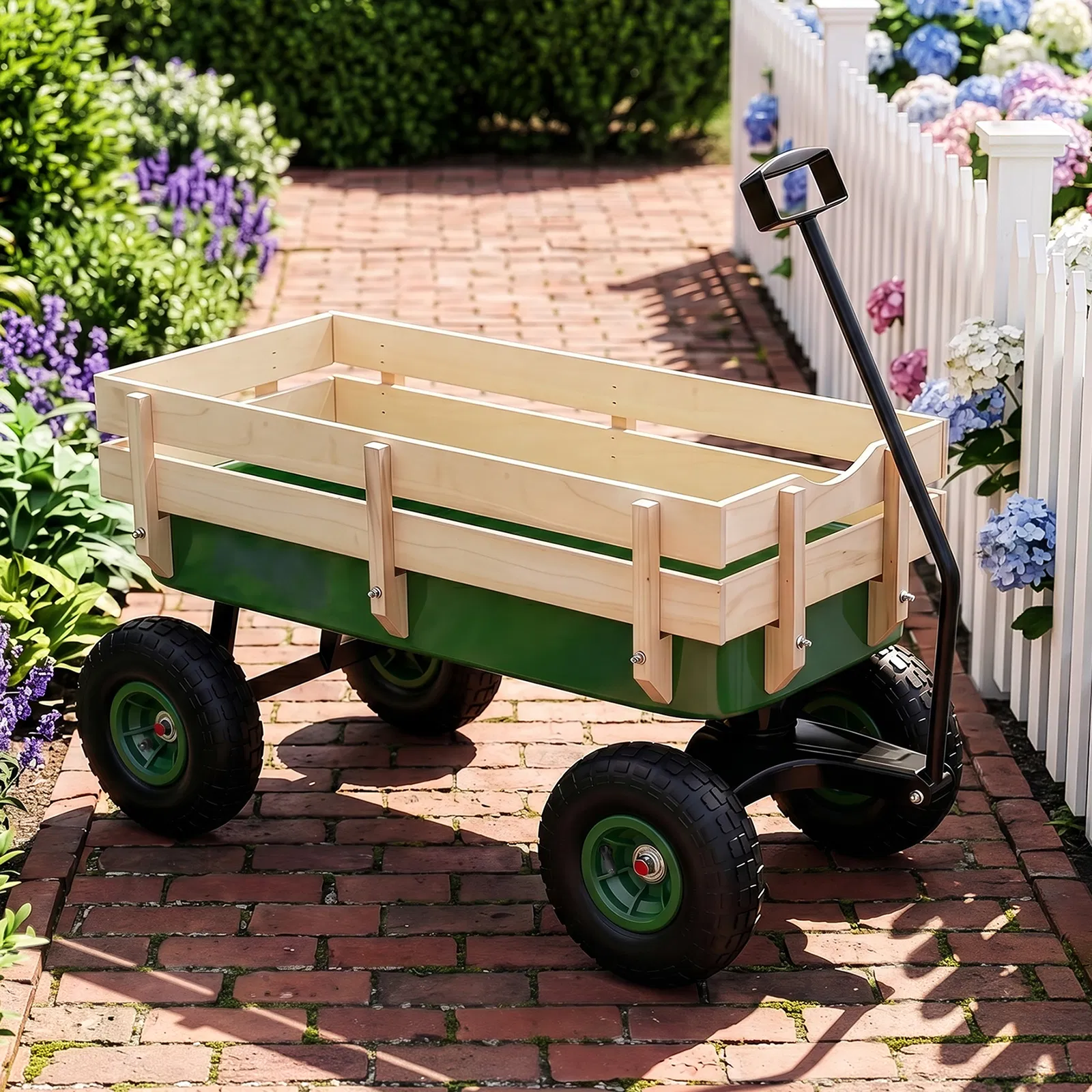 Heavy Duty Steel Wooden Side Support Cargo Wagon with 10" All-Terrain Air Tires, Up to 220lb Load… image 7