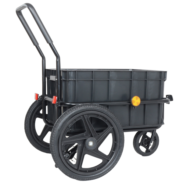 2-in-1 Bike Cargo Trailer Pushcart, Bicycle Trailer with Removable Box and Waterproof Cover, Black, Pushcart Stroller with Tow Hitch and Removable Handlebar, black -61