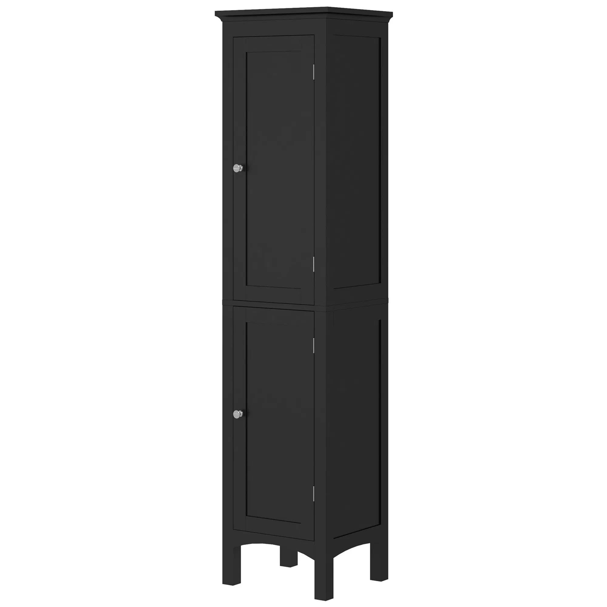 Tall Bathroom Cabinet, Freestanding Storage Organizer with Adjustable Shelves and Cupboards, 15" x 13" x 63", Black