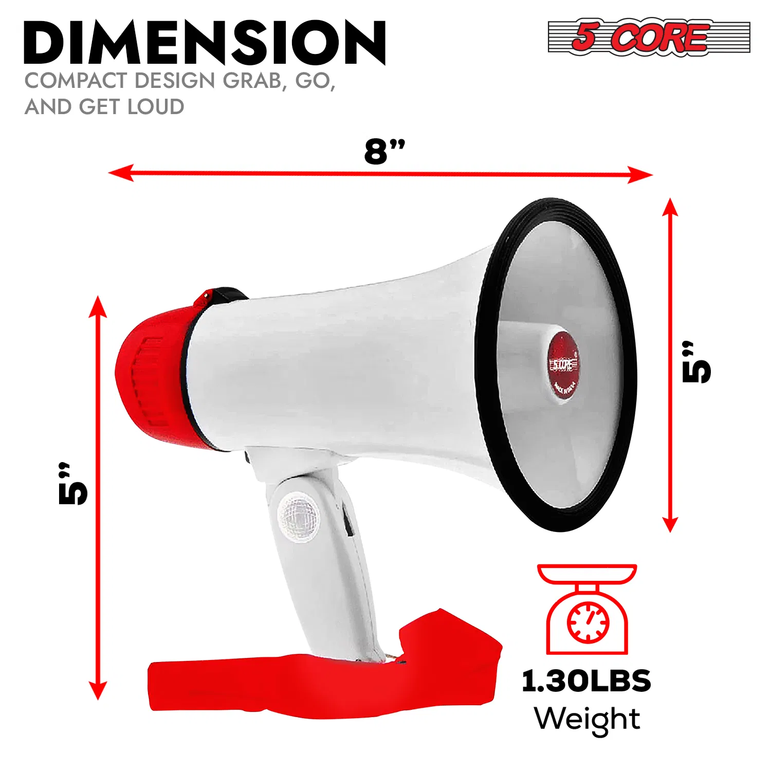 5 Core Megaphone 30W Bull Horn PA Speaker w 800 Yards Range Loud Siren Voice Amplifier Portable image 8