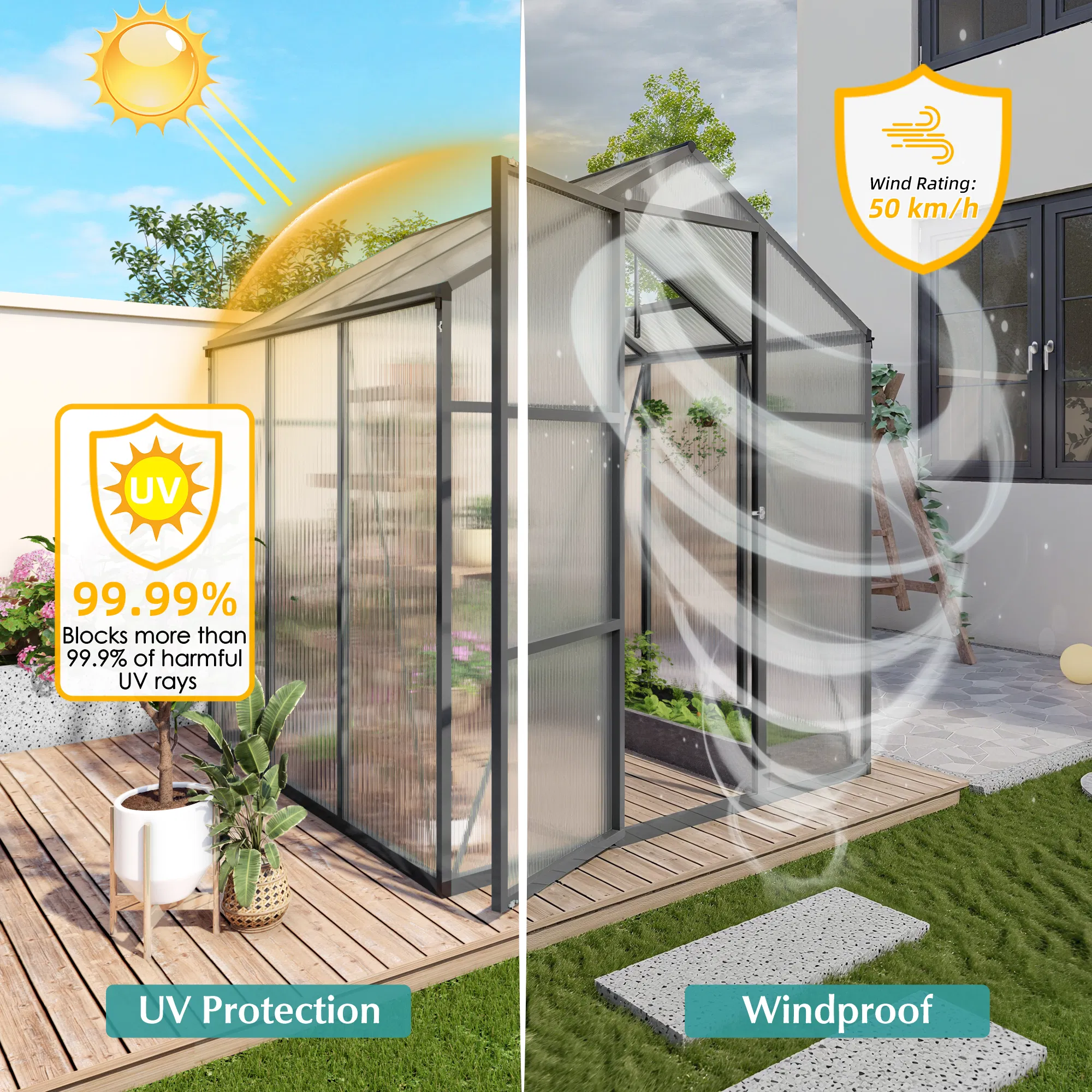 Newly marketed Gain height windproofaluminum greenhouse 6x6 FT Polycarbonate Greenhouse Raised Base and… image 11