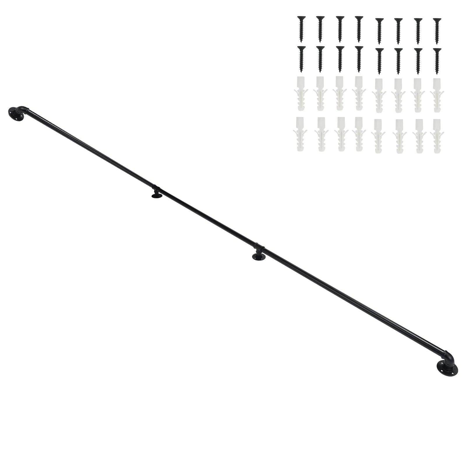 12FT three-section iron courtyard stair handrail black