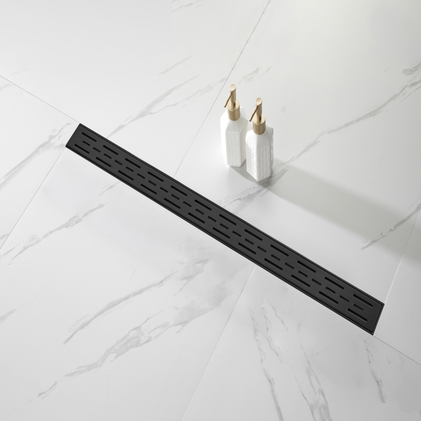 36 Inch Linear Shower Drain with Removable Brick Patterned Grate Cover, 304 Stainless Steel Shower Floor Drain with Hair Strainer and Leveling Feet-15