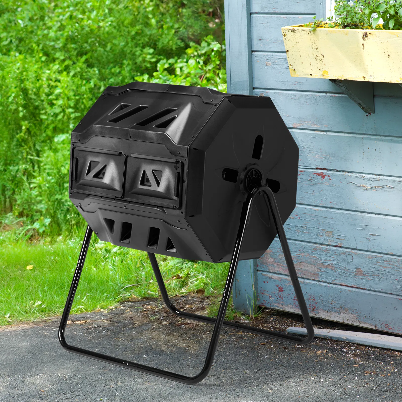 Outdoor Compost Tumbler Dual Chamber, Outdoor Tumbling Composter Dual Rotating Batch Compost Bin, 42… image 15