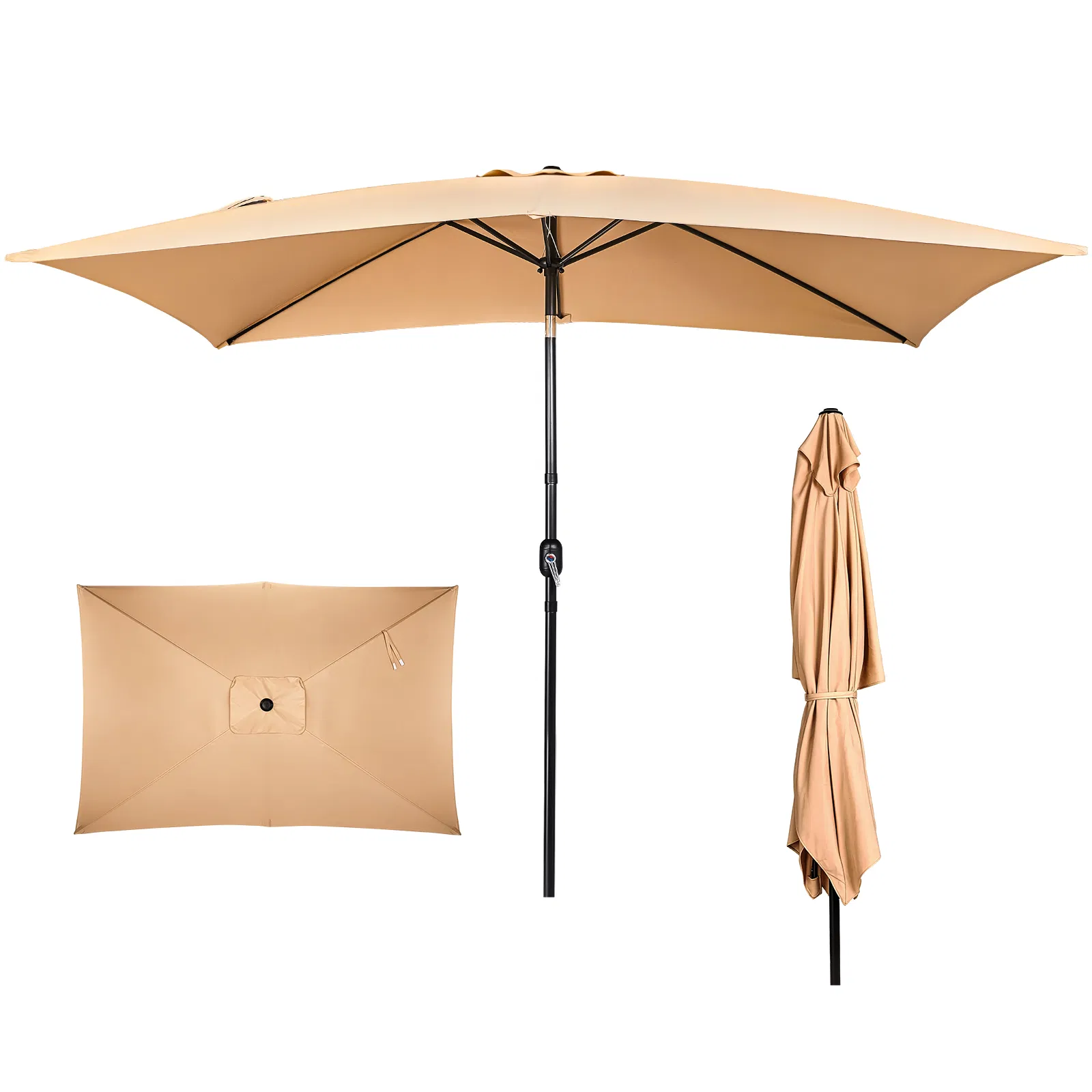 10 x 6.5 FT Square Patio Umbrella, Tilting Outdoor Market Umbrella with 6 Iron Ribs & Iron Pole… image 3