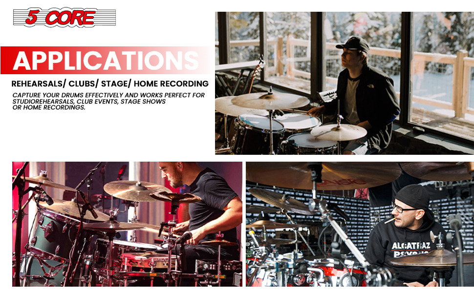 5 Core Drum Microphone Kit 9Pc All Metal Drummer Mics Tom/Snare & Cymbals Wired Instrument Drums Set image 20