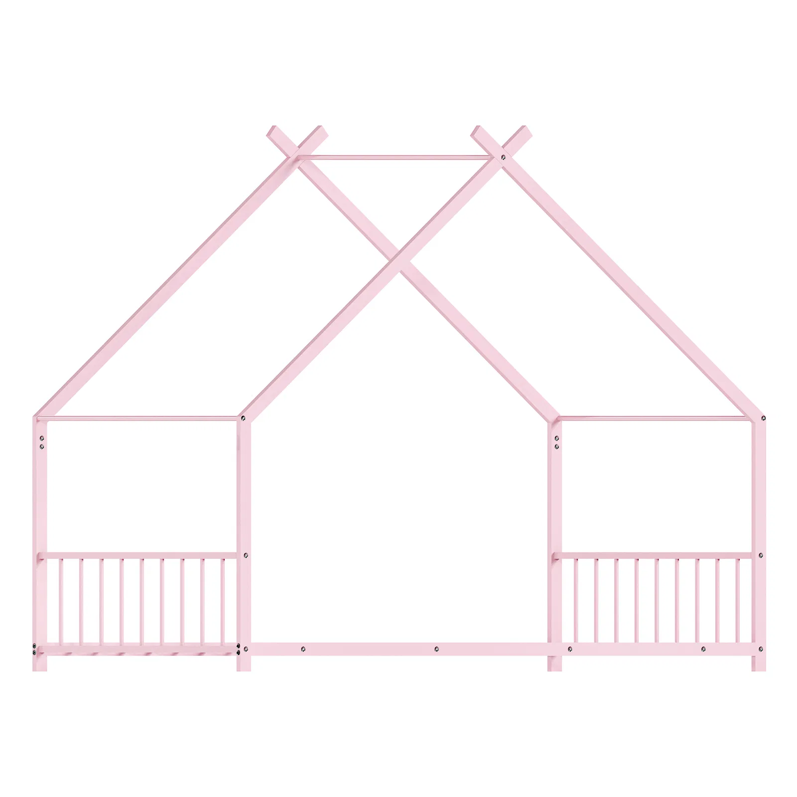 Pink Flat Bed House Shape with Side Guardrails Twin Children's Iron Bed image 5
