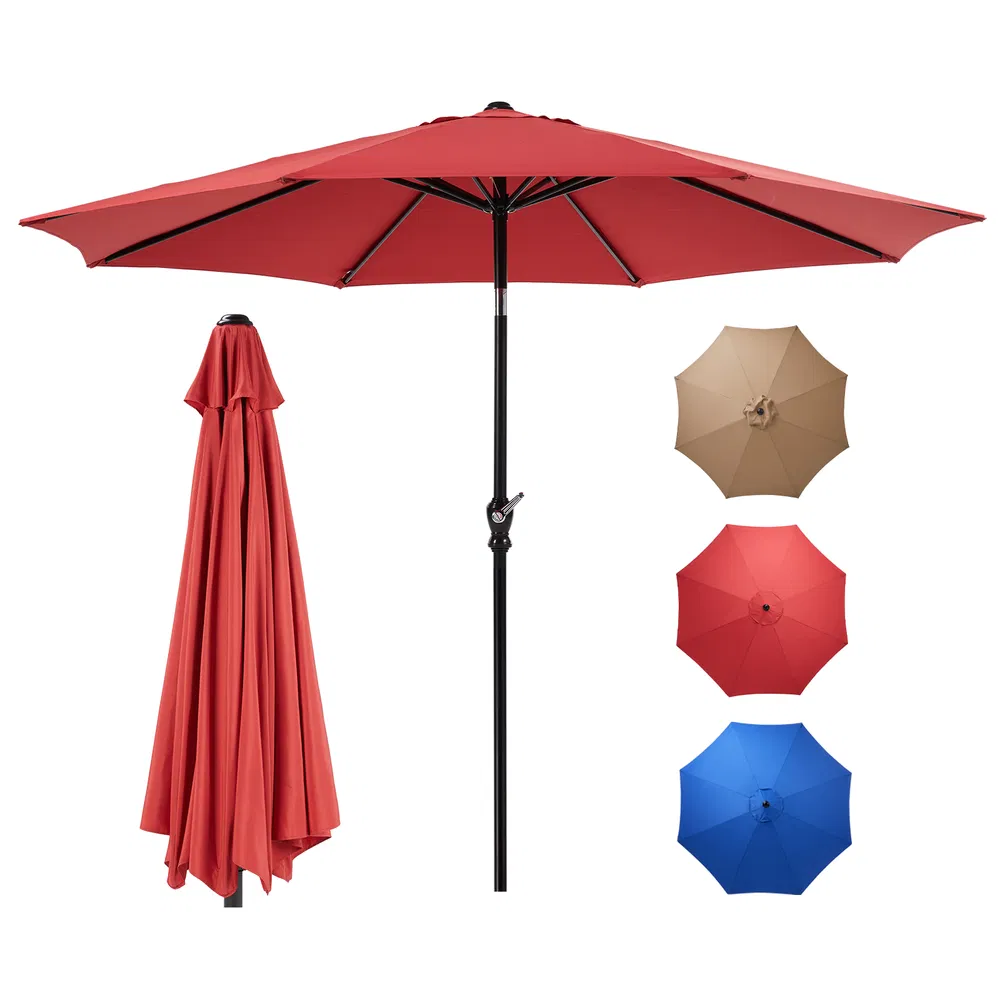 Outdoor Patio Umbrella with Push Button Tilt and Crank, Market Umbrella 8 Sturdy Ribs UV Protection…