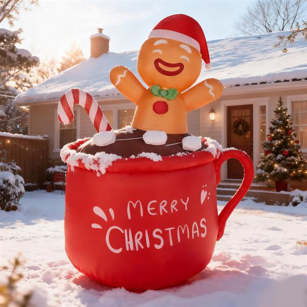 6.5FT Lighted Christmas Inflatable Decoration, Inflatable Gingerbread Man in Cup, Funny Blow Up Yard Decorations with Built-in LED Lights for Holiday Party Front Yard Lawn Garden Decor-18