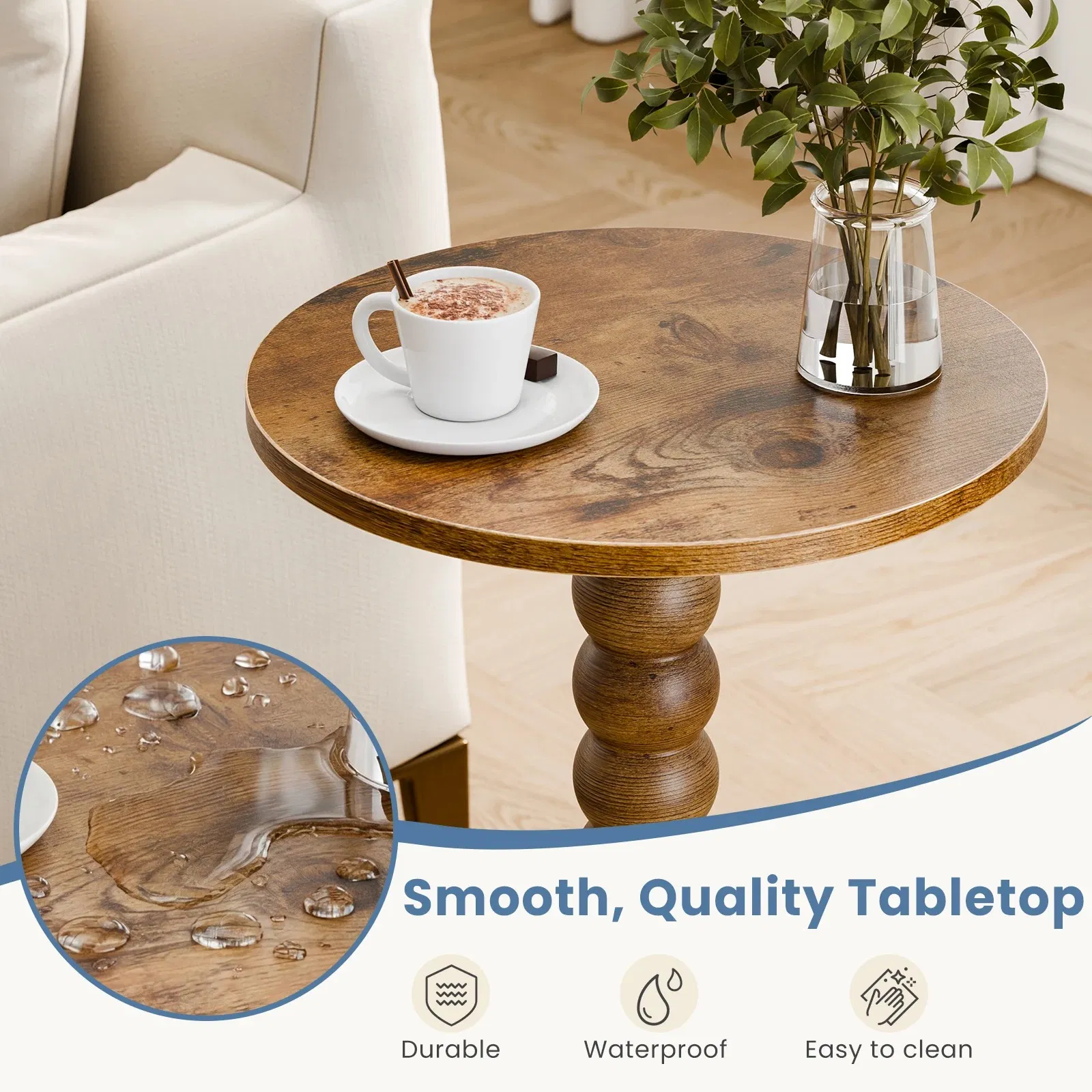 Round side table, equipped with solid wood legs, suitable for use as a multi-functional beverage table in living rooms, bedrooms and corners. image 3