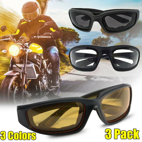 3 pairs  Motorcycle Sports Biker Riding Glasses Wind Resistant Eye Protection Women Men Sports Goggles Cycling Glasses Sunglasses Gray/Clear/Yellow-21