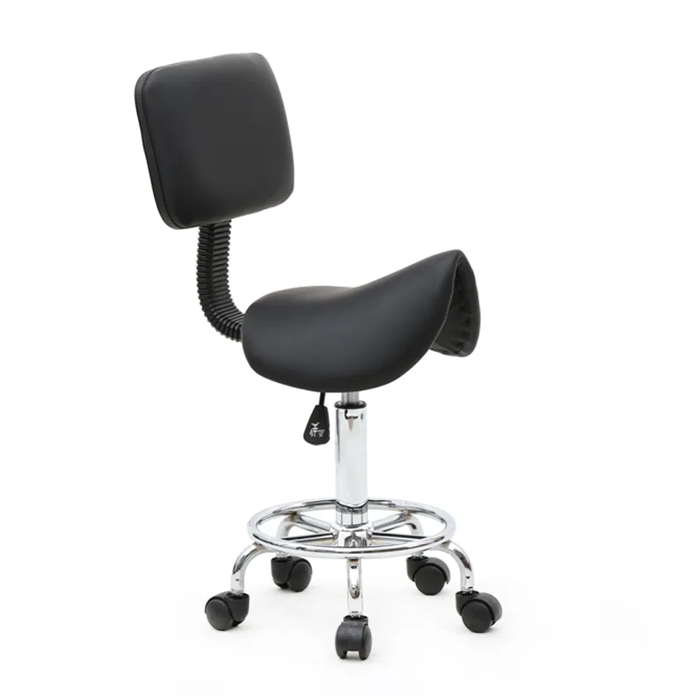 Saddle Shape Adjustable Salon Stool with Back Black image 12