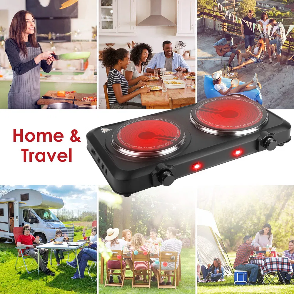Infrared Dual Burner Hot Plate - 1000W & 800W Glass Plates, Quick/Even Heating, 302-1022 Stepless Temp…