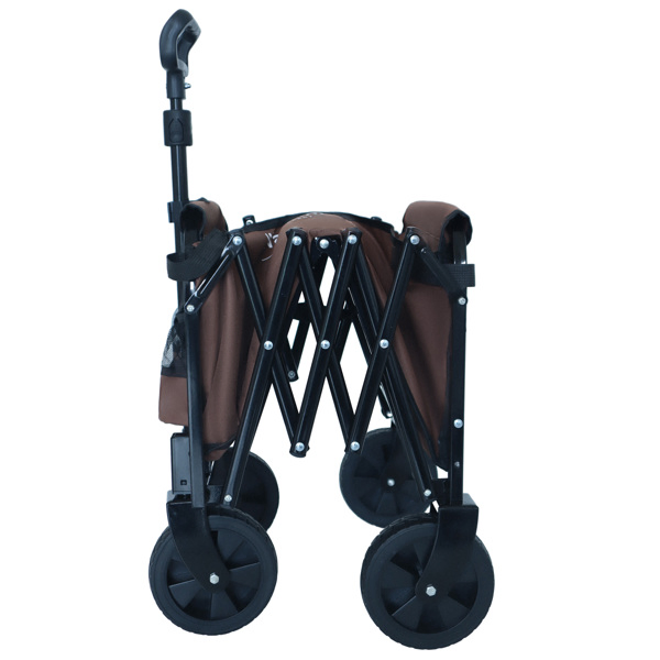 Expandable Dual-Layer Utility Wagon with 100% Extra Space - Grocery Cart for Camping, Shopping, Sports, Gardening, Fishing, Supports 225lbs, Brown -43