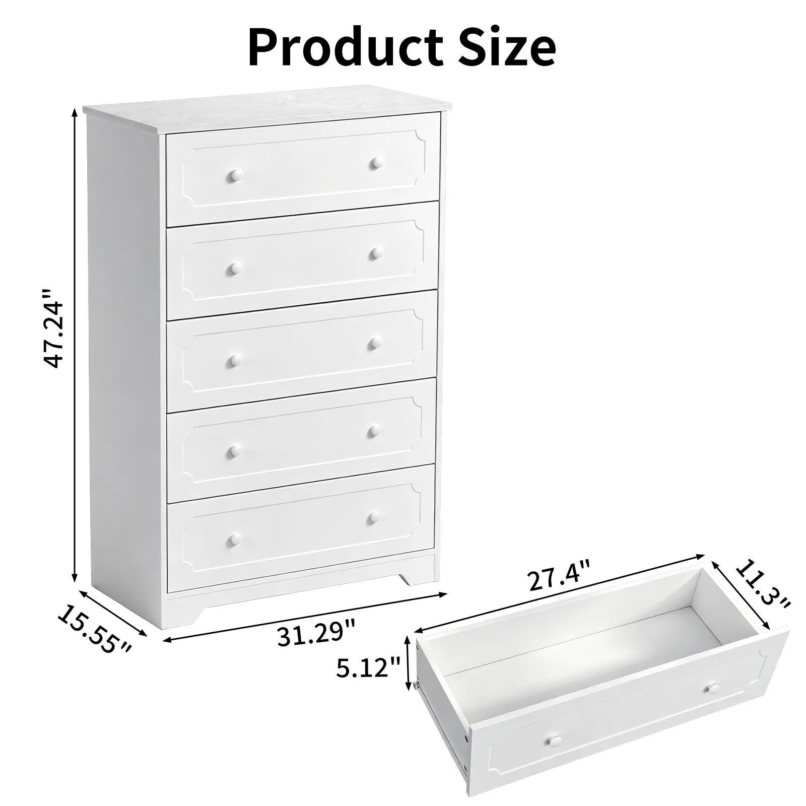 5-Drawer Cabinet with Solid Wood Veneer and Paint P2 MDF + P2 Particleboard Storage Cabinet… image 5