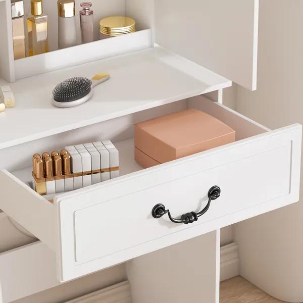 Modern Mini Dressing Table with LED-lit Mirror & Hidden Storage,Includes Padded Stool,Adjustable… image 9