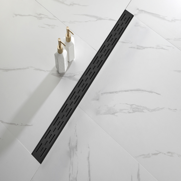 36 Inch Linear Shower Drain with Removable Brick Patterned Grate Cover, 304 Stainless Steel Shower Floor Drain with Hair Strainer and Leveling Feet-10