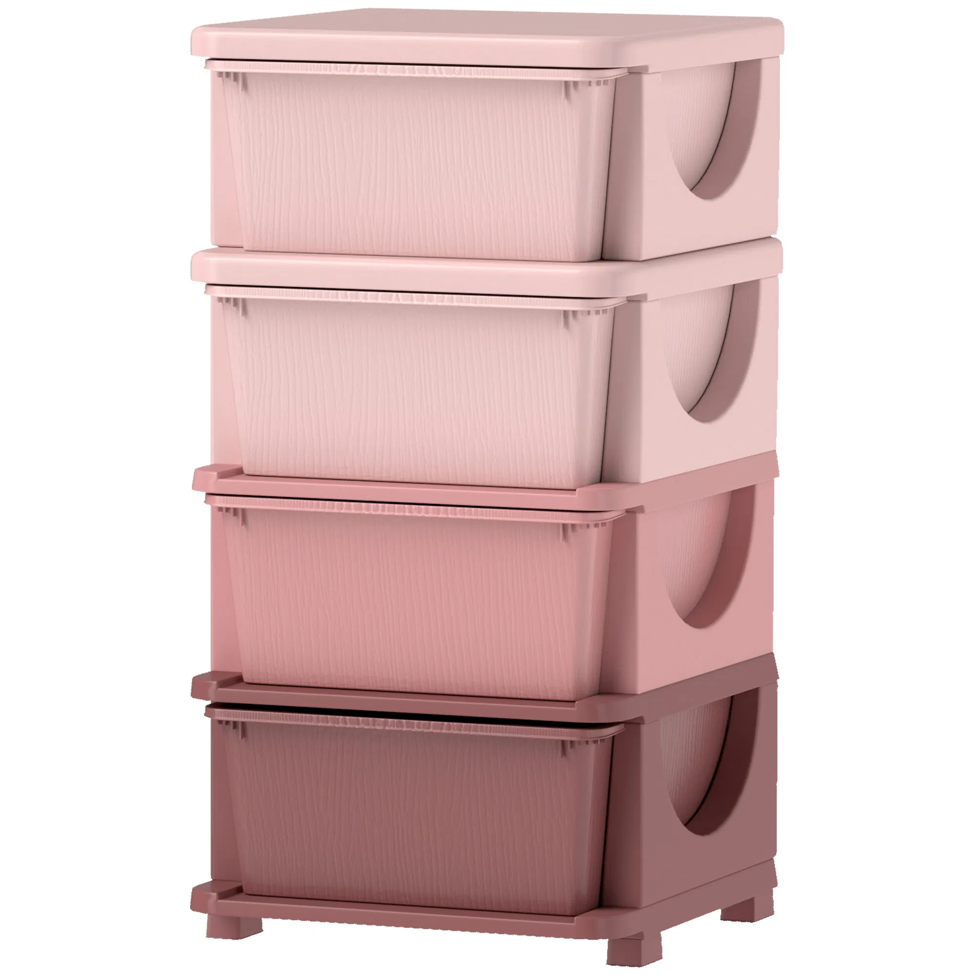 4 Tier Kids Toy Organizer and Storage Bins with 4 Plastic Drawers, Pink