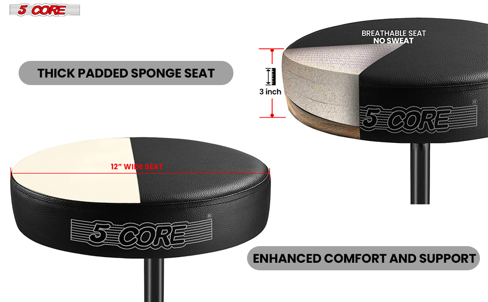 5 Core Drum Throne 3" Thick Padded Memory Foam Comfortable Drummer Stool 330Lb Capacity Adjustable image 17