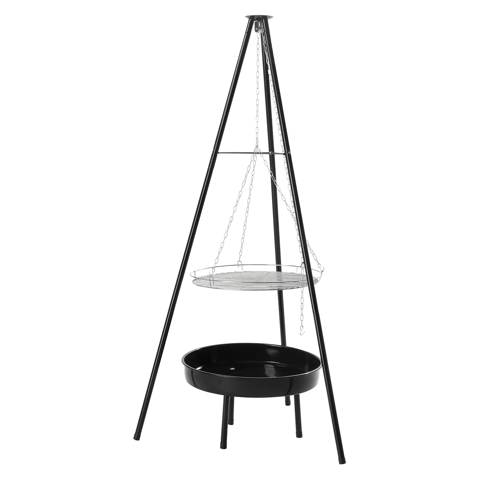 Campfire Tripod Grill, Adjustable Height BBQ Grill Grate with Fire Bowl for Outdoor Camping BBQ, Black image 3