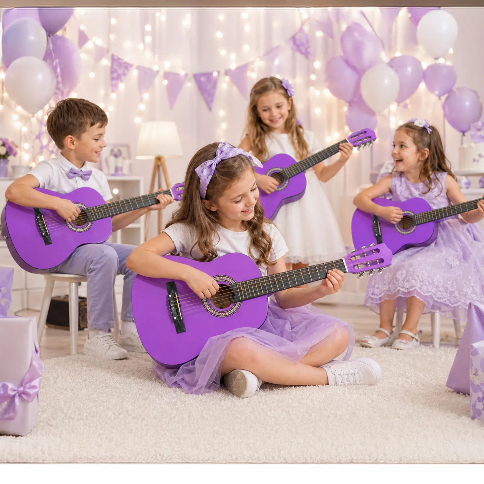 Purple 30-inch Round Acoustic Guitar with Picks, Strings, Capo, Case, Tuner, and Strap image 10