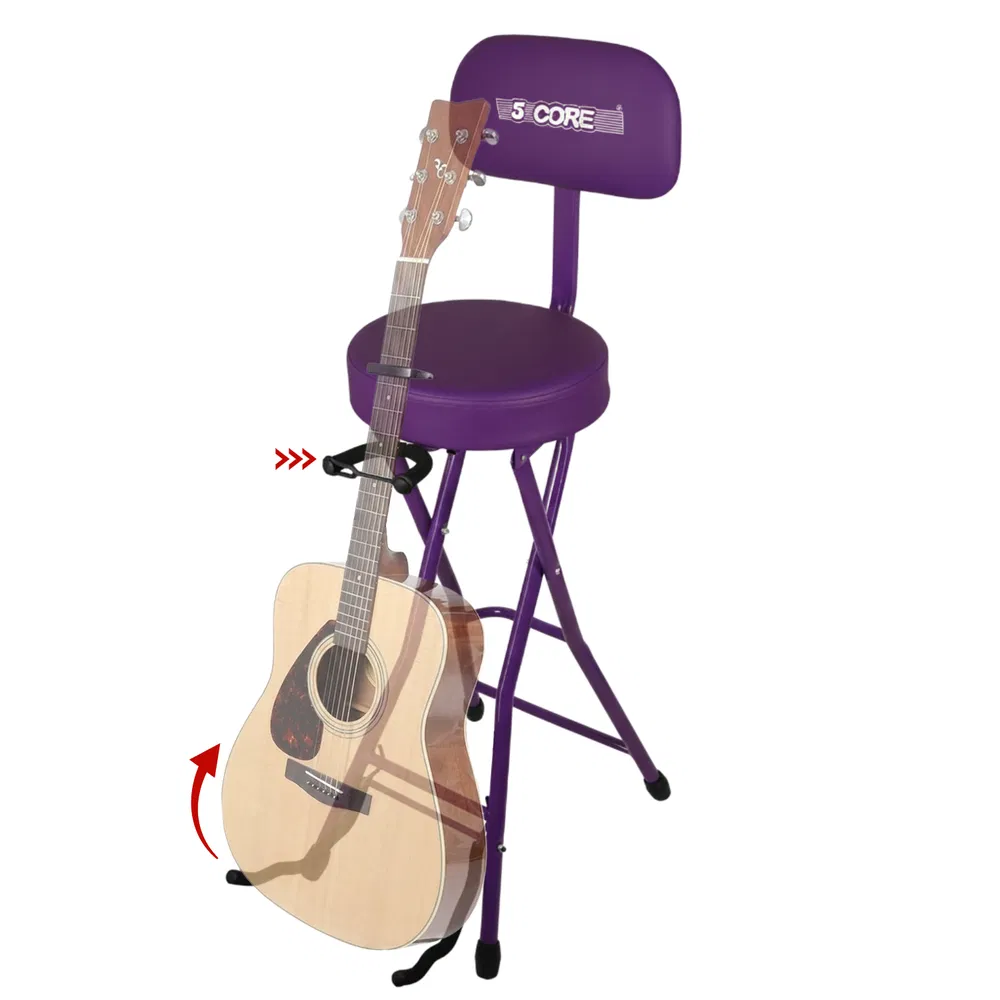 5Core Guitar Stool 3.15" Padded Chair w Backrest Foldable Music Seat Built in Foot Rest Guitar Stand image 16