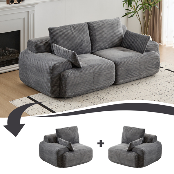 Modern Memory Foam Compressed Sofa,2 Seater Large Sectional Couches for Living Room,Pet-Friendly Cloud Modular Sectional Sofa,Corduroy Fabric,Extra Deep Loveseat,No Assembly required, Grey-10