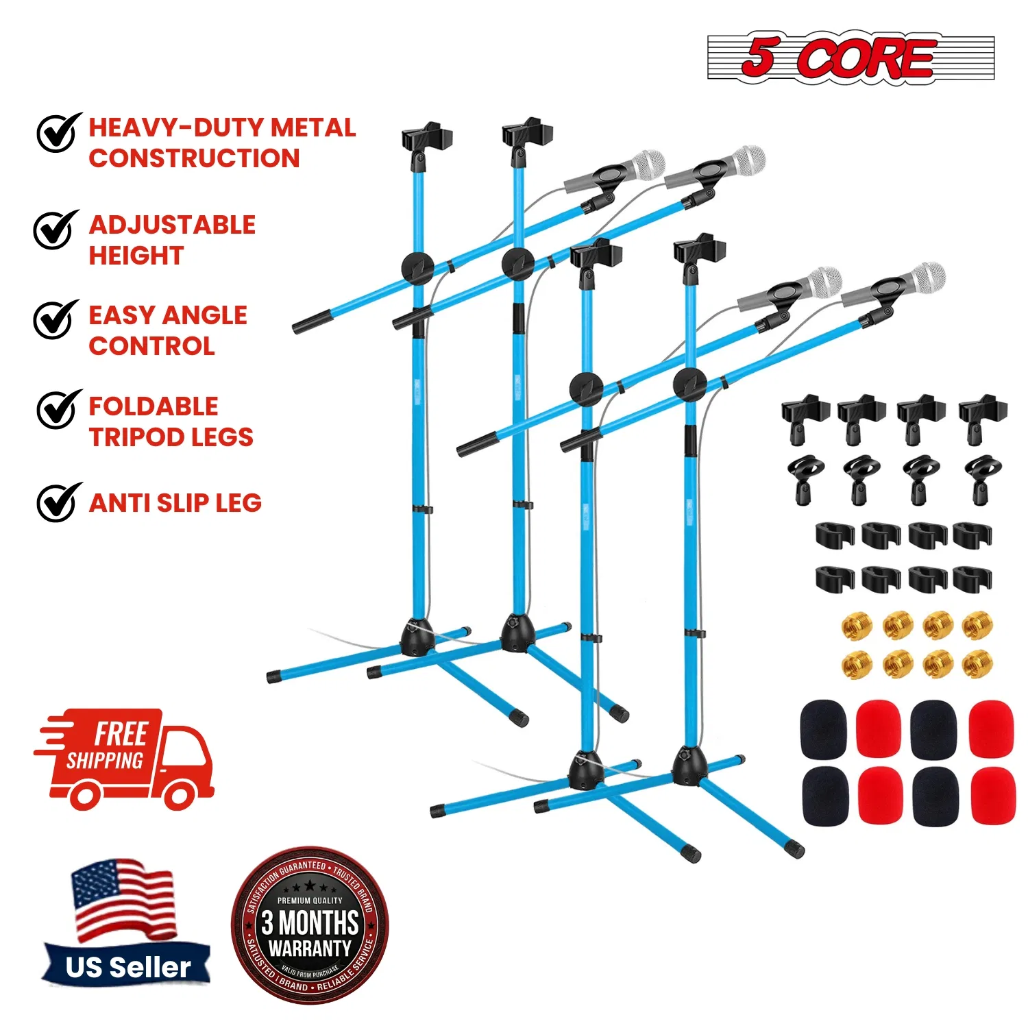 5Core Tripod 4Pcs Mic Stand Adjustable 76" Heavy Duty Floor Microphone Boom Arm image 4