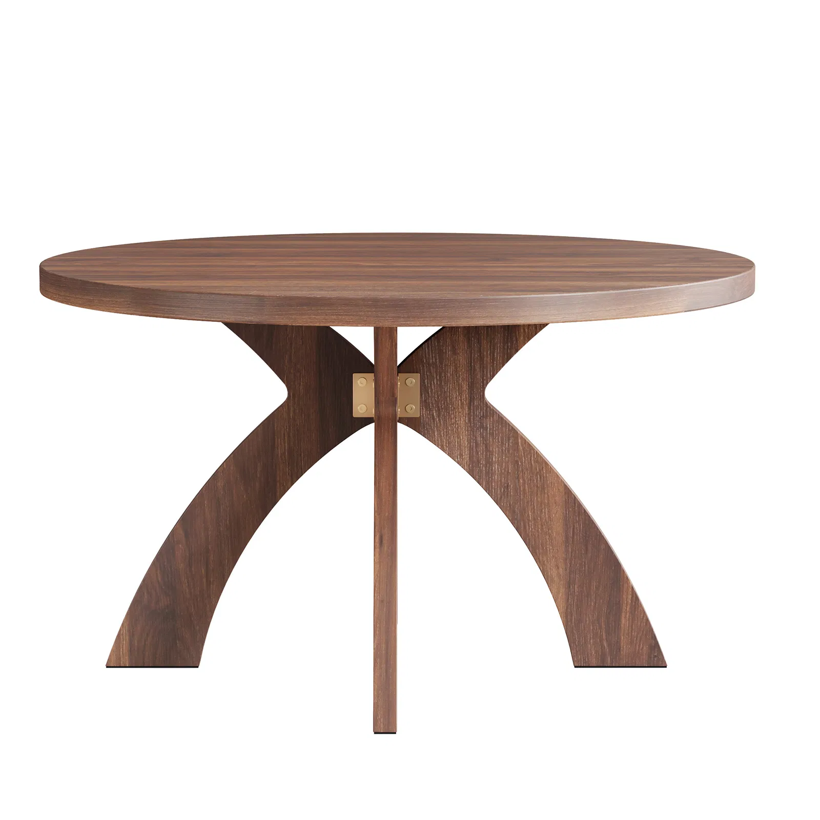 Round Coffee Table, 31.5 Inch Walnut Finish MDF Coffee Table with Curved Cross Legs, Modern Minimalist… image 2