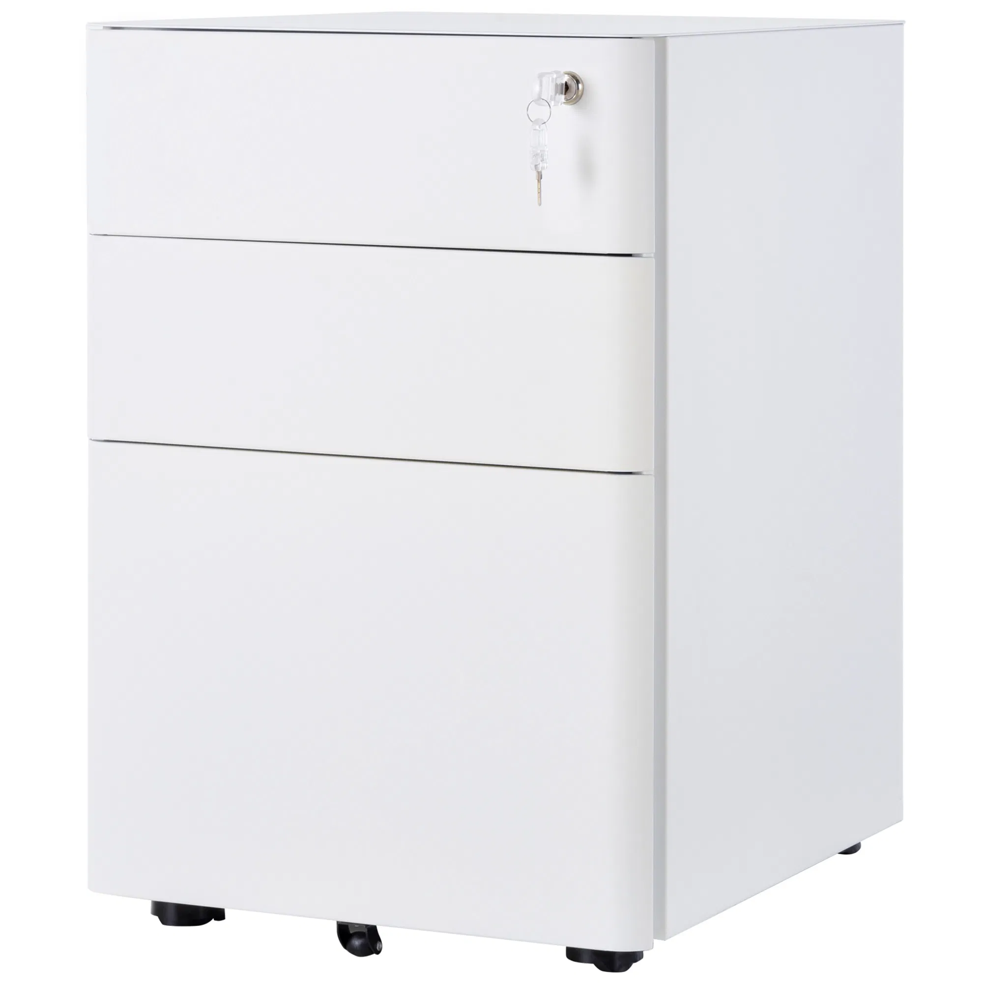 3 Drawer Filing Cabinet, Steel Home Office Storage Cabinet with Wheels, Lock for A4, Letters, Legal-sized Files, White