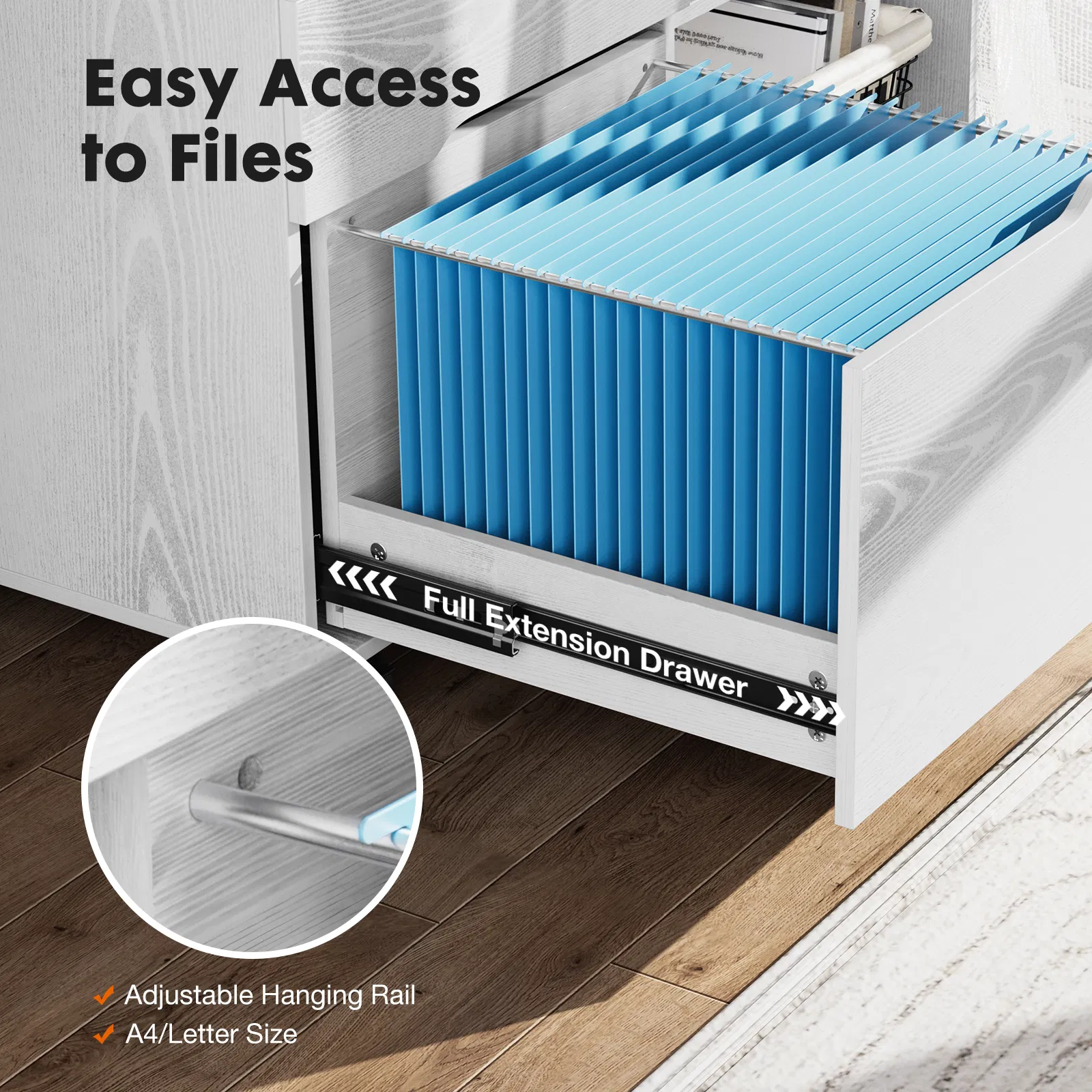 3 Drawer Mobile Rolling Lateral File Cabinet For Home Office And Kids Room image 2