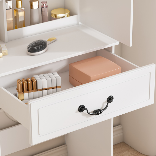 Modern Mini Dressing Table with LED-lit Mirror & Hidden Storage,Includes Padded Stool,Adjustable… image 19