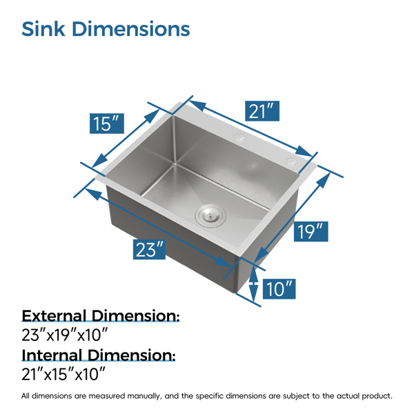 Kitchen Sink, 23″x19″ Single Bowl, Overmount Handmade Sink in Dark Gray, with US Standard Drain and Hook[Unable to ship on weekends,usps/fedex]-10