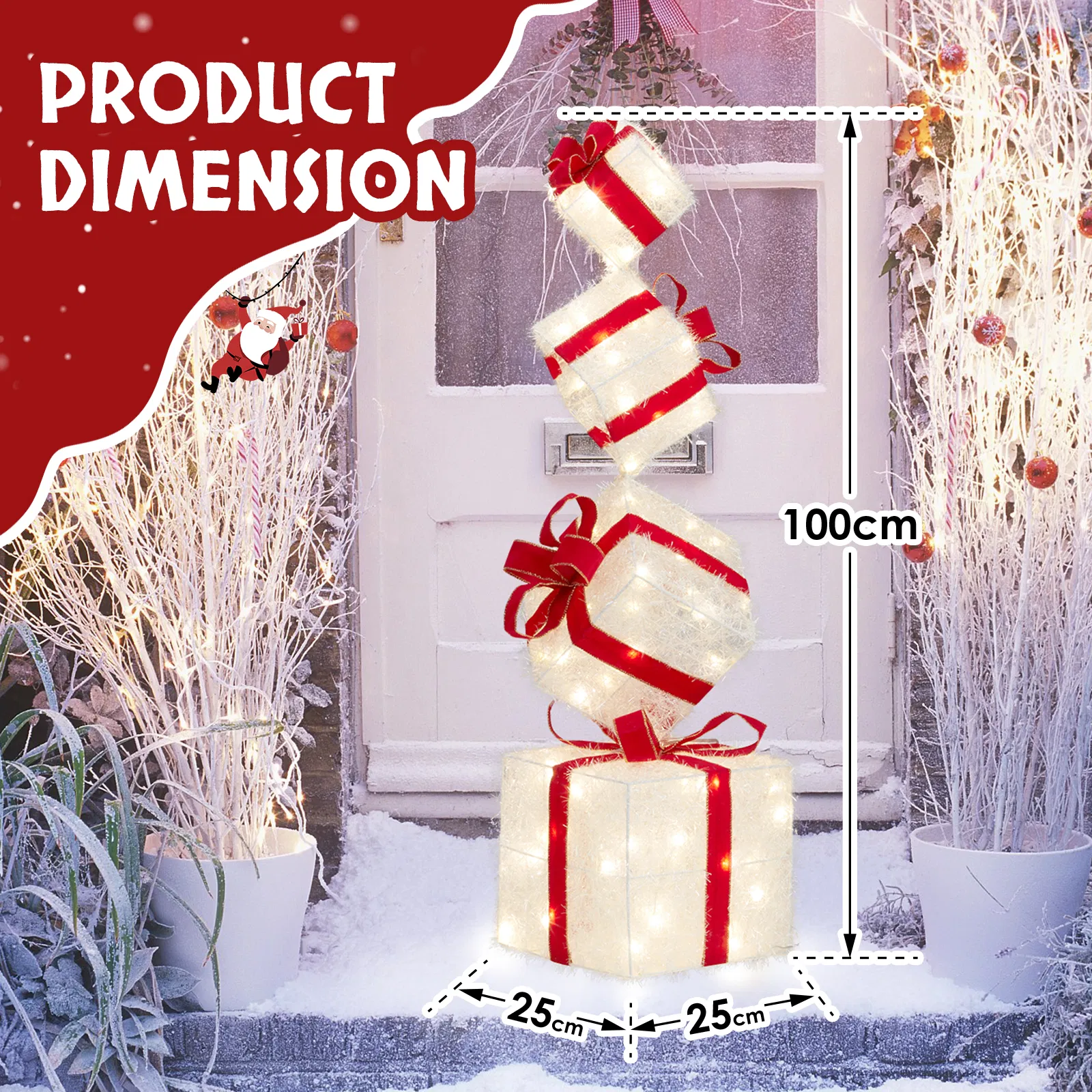 3FT Lighted Gift Box Tower, Pre-lit Stacked Present Boxes Ornament with 80 LED Warm White Lights and… image 7