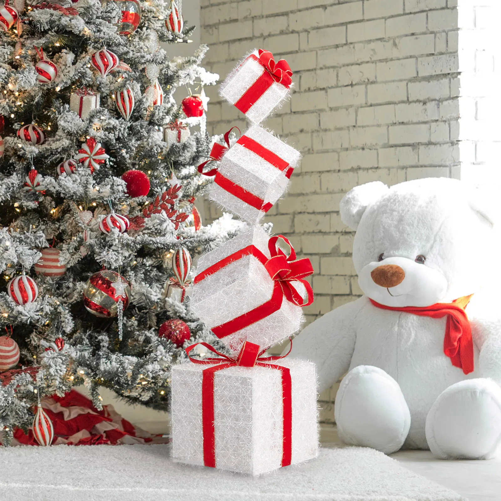 3FT Lighted Gift Box Tower, Pre-lit Stacked Present Boxes Ornament with 80 LED Warm White Lights and… image 12