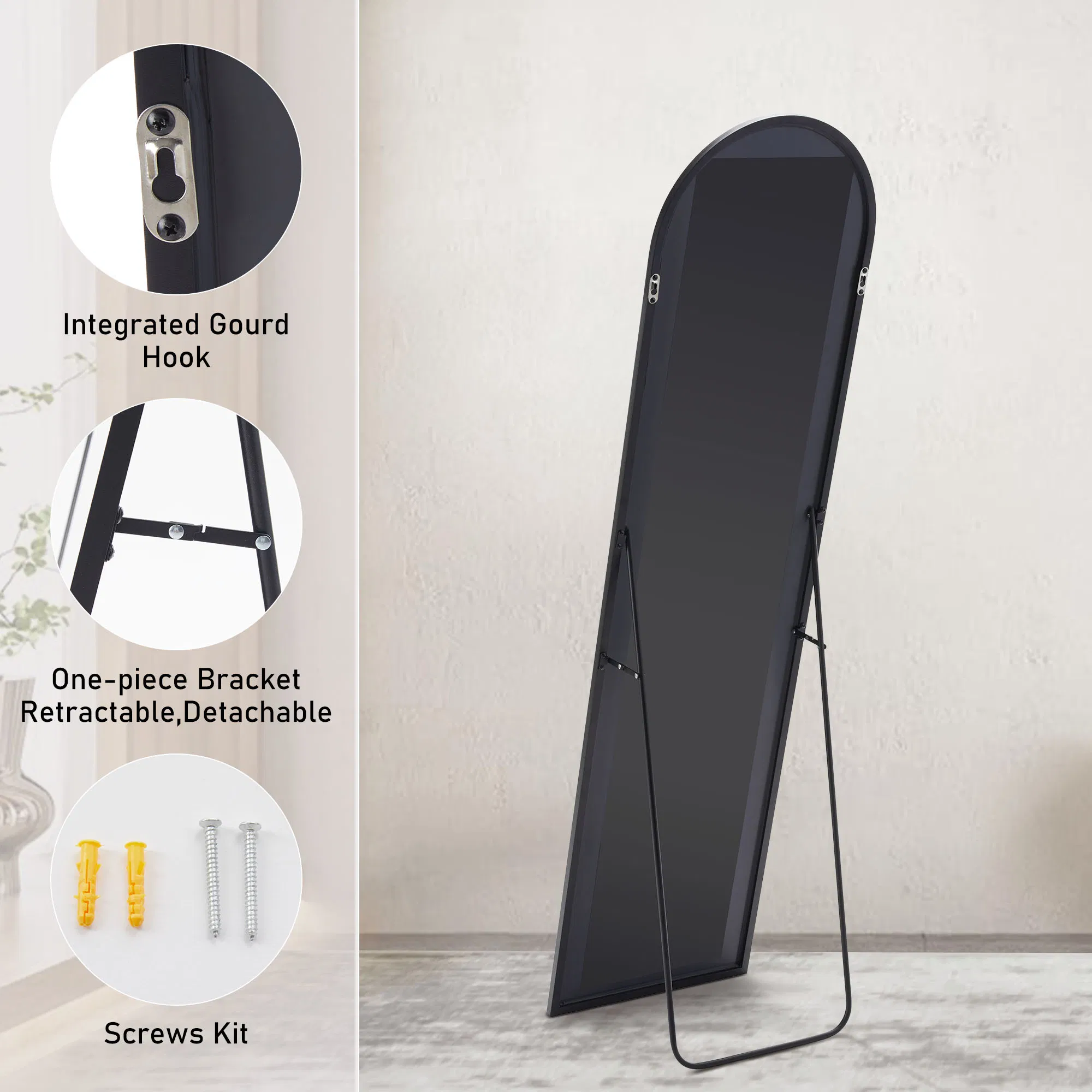 59X16" Full Length Mirror with Stand Floor Mirror with Aluminum Alloy Frame Body Wall-Mounted Mirrors For Bedroom Bathroom image 6
