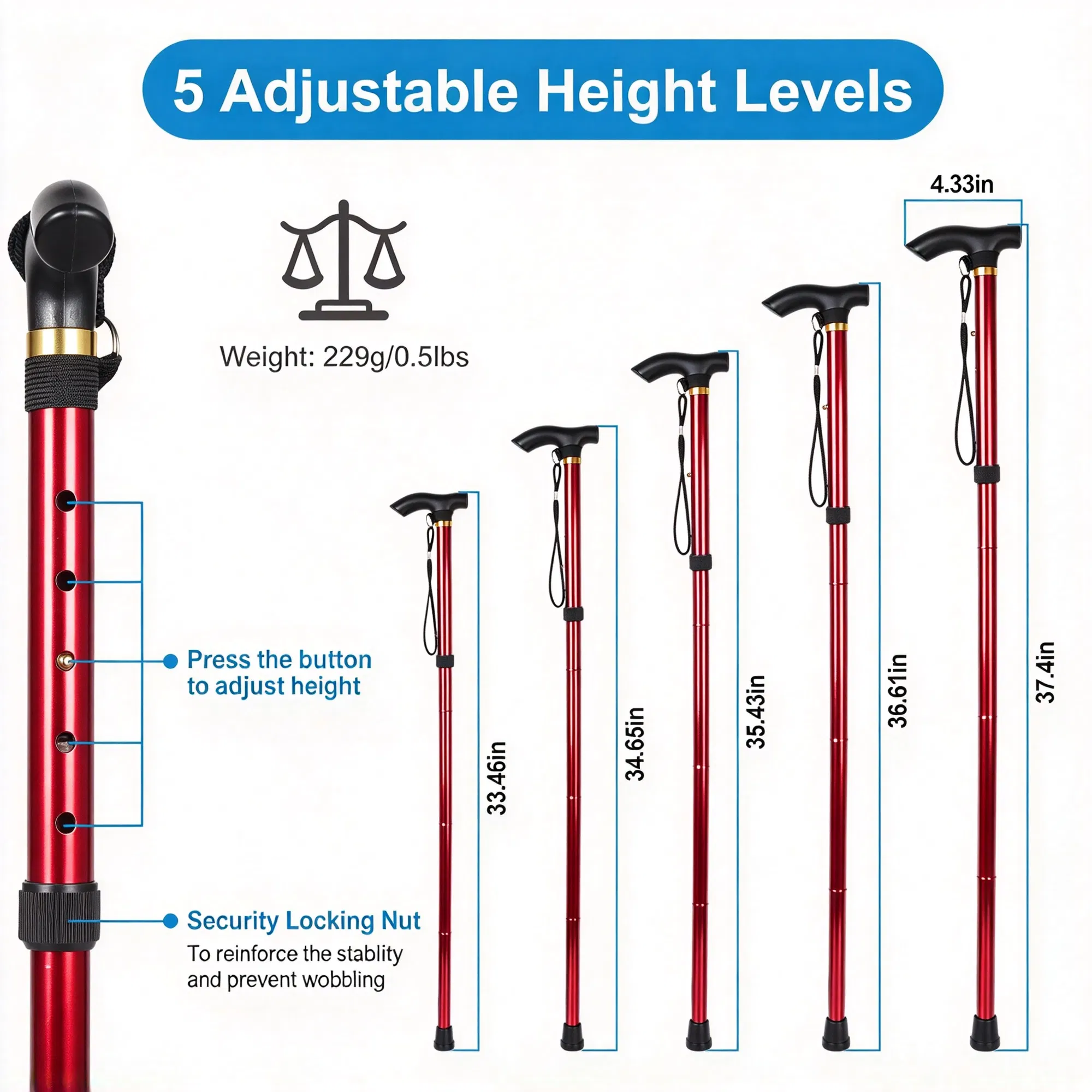 Folding Aluminum Hiking Stick with T-Handle