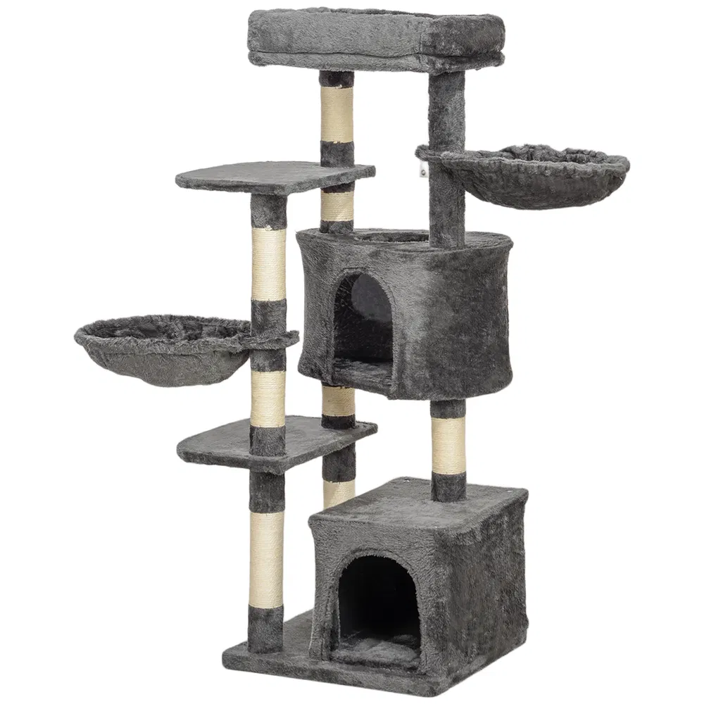 52.5" Cat Tree Tower with Scratching Posts, Cat Condos, Bed, Platforms, Hammocks, for Indoor Cats, Dark Grey