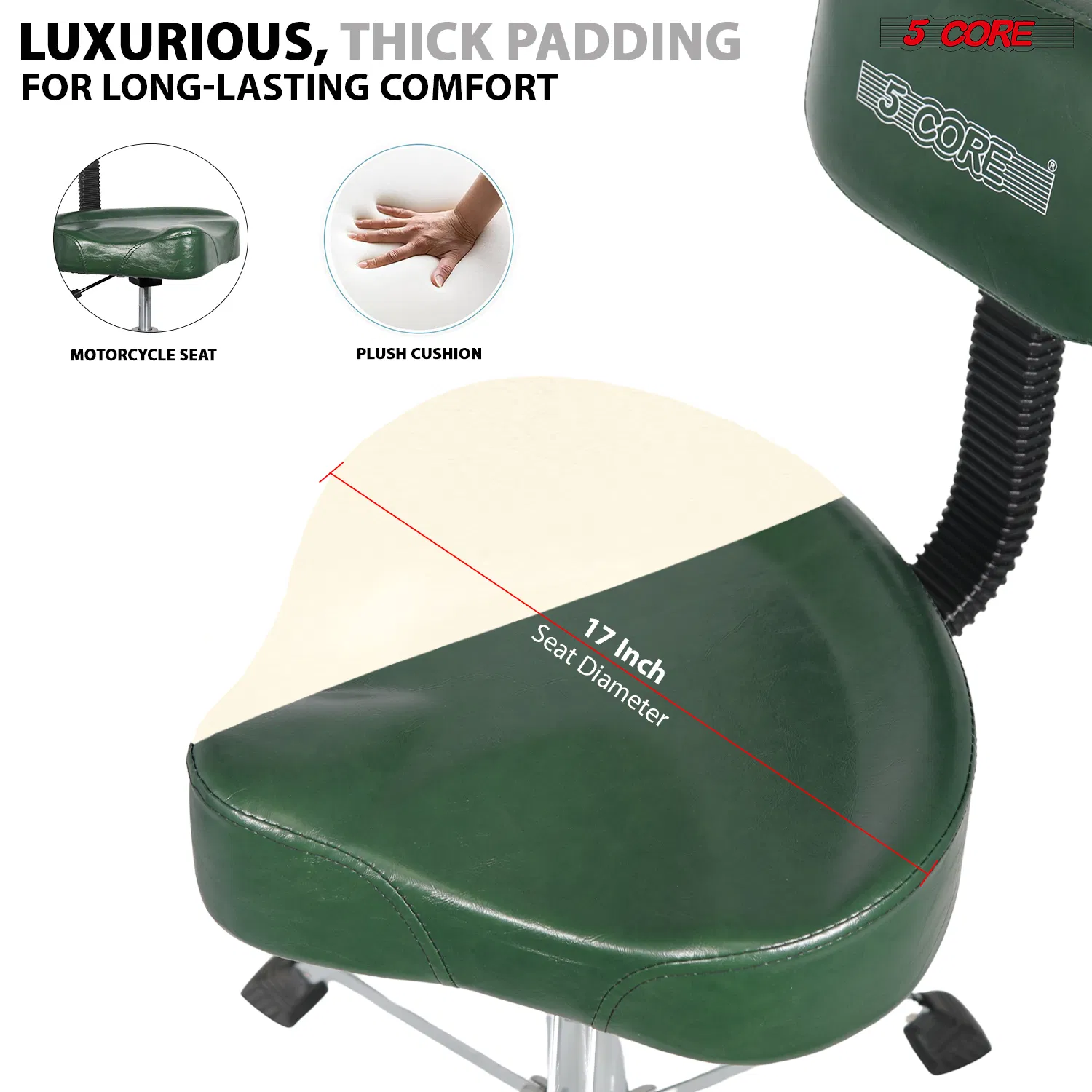 5Core Drum Throne 4" Cushion Padded Stool w Backrest Airlift Height Adjustable Chair w 441Lb Capcity image 11