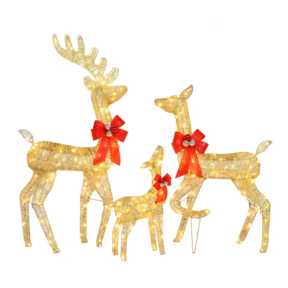 3pcs 54*20*122cm 30.00V 3.60W Family Elk Golden Iron Frame Cotton Thread Green Onion Powder Courtyard Elk Decoration image 21