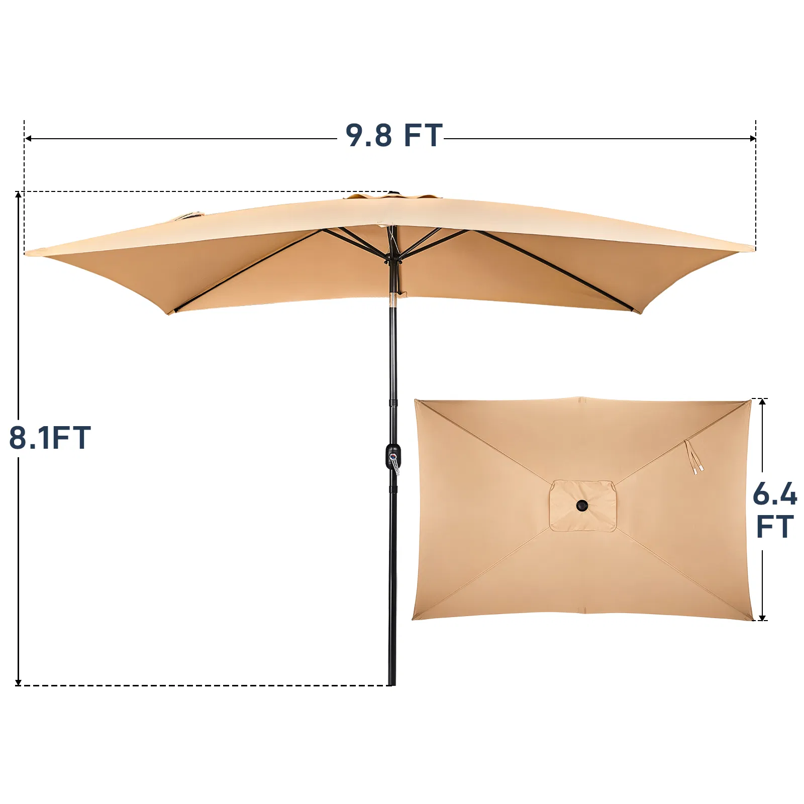 10 x 6.5 FT Square Patio Umbrella, Tilting Outdoor Market Umbrella with 6 Iron Ribs & Iron Pole… image 4
