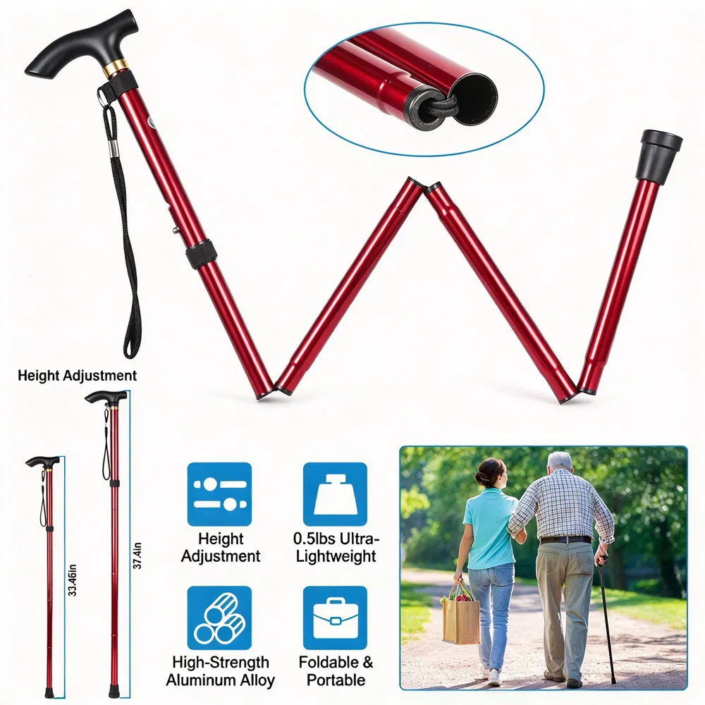 Folding Aluminum Hiking Stick with T-Handle