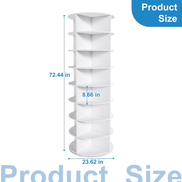 Rotating Shoe Rack Tower, 8-Tier Spinning Storage Rack, Free Standing 360° Revolving Shoe Organizer, Holds 32 Pairs of Shoes (8-Tier,White) -33