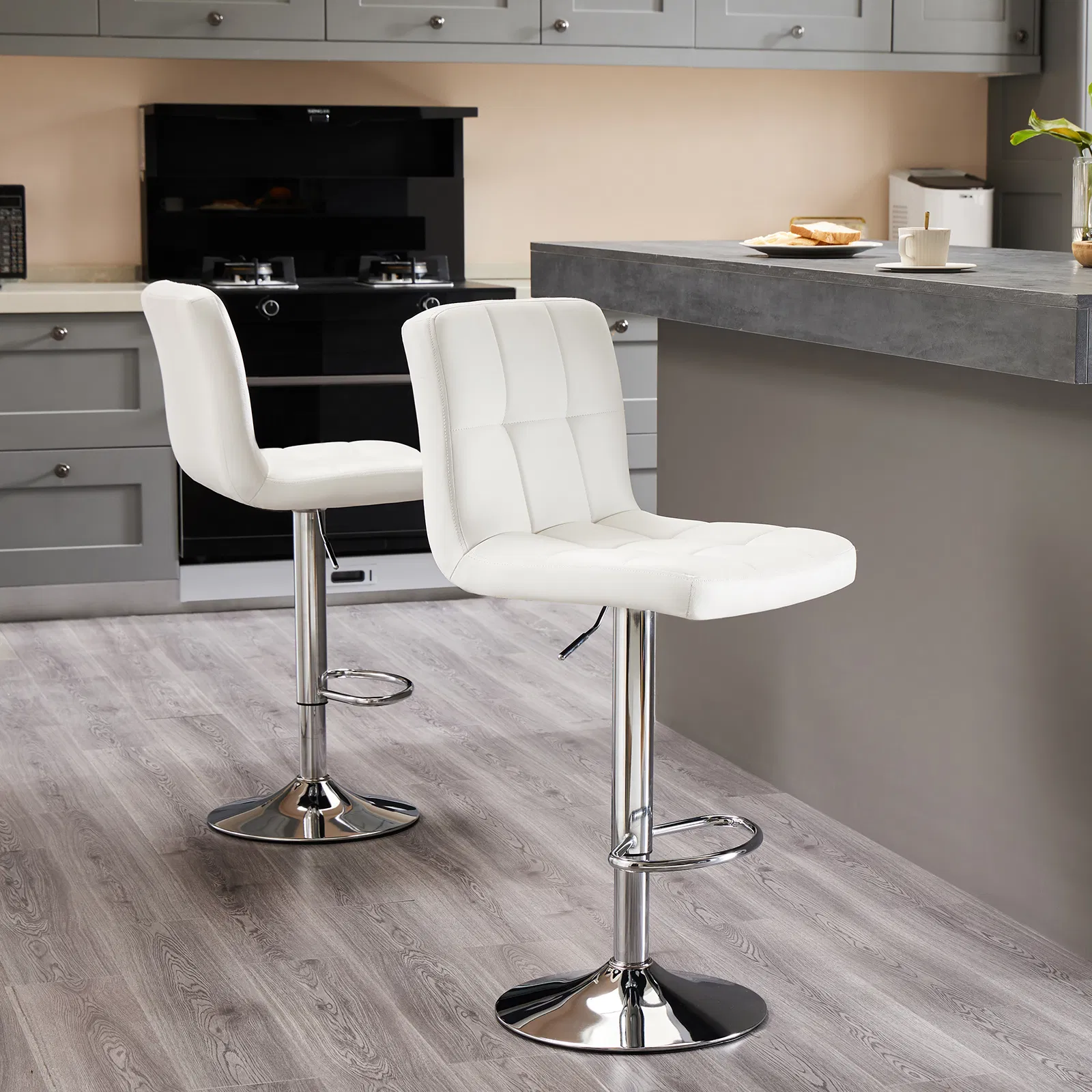 Bar Stools Set of 2, Counter Height Barstools,Square Seat Cushion Barstool with Back, Height Adjustable PU Leather Swivel Barstool image 5